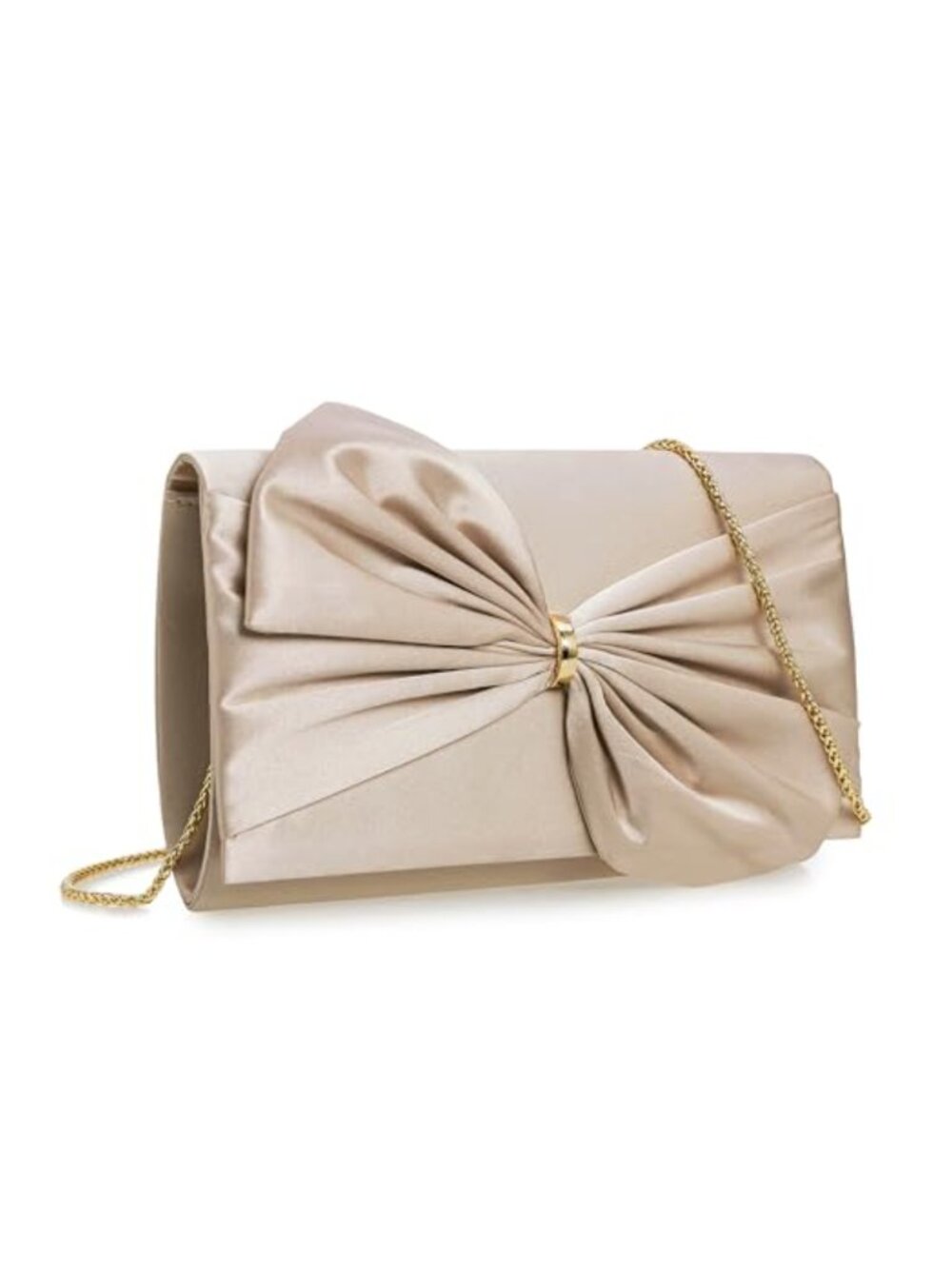 Satin Bow Formal Evening Clutch with Chain Strap